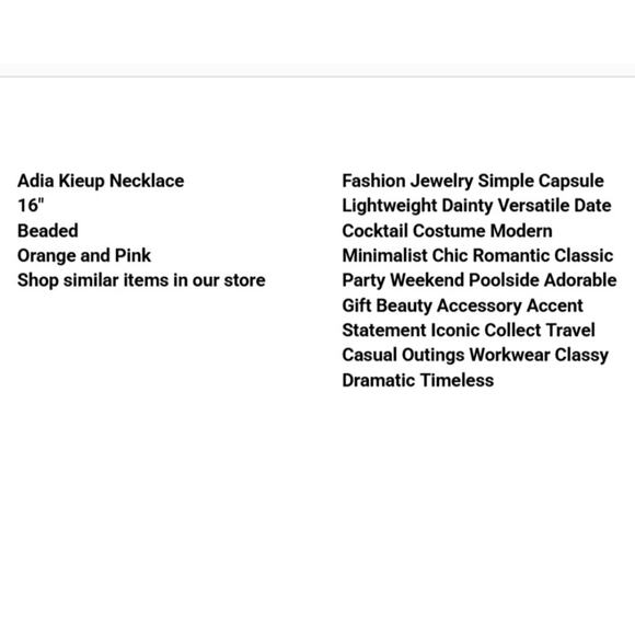 Adia Kieur Necklace 16" Bead Orange Pink Cocktail Costume Minimalist Simple - Picture 2 of 5